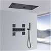 Ancona Matte Black Thermostatic Recessed Ceiling Mount LED Rainfall Musical Shower System with Jetted Body Sprays and Hand Shower
